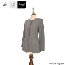 مانتو شلوار اداری | پارچه بزیاق | رنگ طوسی یقه گرد 4 دکمه مخفی پیش دوبل کد 32412