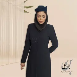 مانتو شلوار اداری | پارچه کرپ کنزو | رنگ سرمه‌ای مغزی‌دوزی یقه هفت 4 دکمه کد 32442