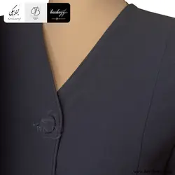 مانتو شلوار اداری | پارچه کرپ کنزو | رنگ سرمه‌ای مغزی‌دوزی یقه هفت 4 دکمه کد 32442