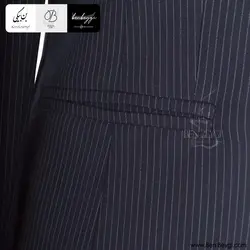 کت و شلوار اداری زنانه | پارچه گاباردین طرح دیپلمات | رنگ سرمه‌ای خط سفید یقه هفت بدون دکمه کد 32451