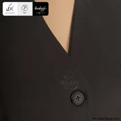 مانتو شلوار اداری | پارچه بزیاق | رنگ مشکی یقه هفت مغزی دوزی پنج دکمه کد 32929