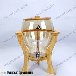 کلمن شیشه ای پایه چوبی دسته دار طرح کاچار شیشه شامپاینی