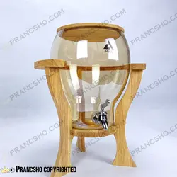 کلمن شیشه ای پایه چوبی دسته دار طرح کاچار شیشه شامپاینی