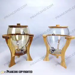 کلمن شیشه ای پایه چوبی دسته دار طرح کاچار شیشه شامپاینی