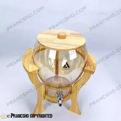 کلمن شیشه ای پایه چوبی دسته دار طرح کاچار شیشه شامپاینی