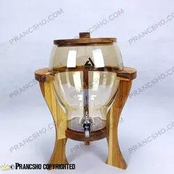 کلمن شیشه ای پایه چوبی دسته دار طرح کاچار شیشه شامپاینی