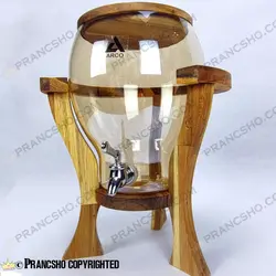 کلمن شیشه ای پایه چوبی دسته دار طرح کاچار شیشه شامپاینی
