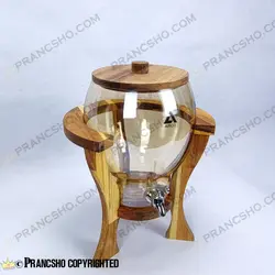 کلمن شیشه ای پایه چوبی دسته دار طرح کاچار شیشه شامپاینی