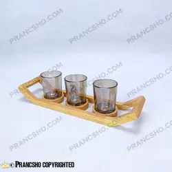 ست شات شامپاینی و شمعدان 3 عددی با استند چوبی