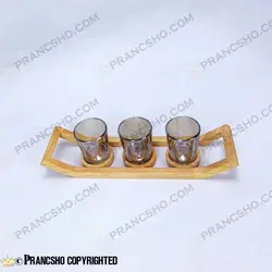 ست شات شامپاینی و شمعدان 3 عددی با استند چوبی