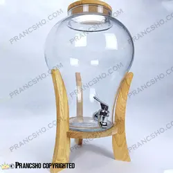 کلمن شیشه ای پایه چوبی طرح دلینا شیشه ساده