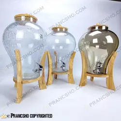 کلمن شیشه ای پایه چوبی طرح دلینا شیشه ساده