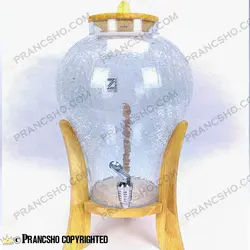 کلمن شیشه ای پایه چوبی طرح دلینا شیشه الماسی (ترک دار)