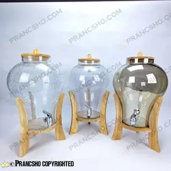 کلمن شیشه ای پایه چوبی طرح دلینا شیشه الماسی (ترک دار)