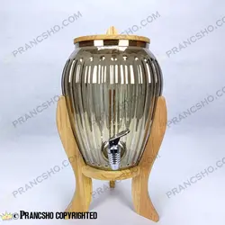 کلمن شیشه ای پایه چوبی طرح پینار شیشه شامپاینی