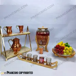 کلمن شیشه ای پایه چوبی طرح پینار شیشه شامپاینی