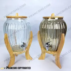 کلمن شیشه ای پایه چوبی طرح پینار شیشه شامپاینی