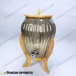 کلمن شیشه ای پایه چوبی طرح پینار شیشه شامپاینی