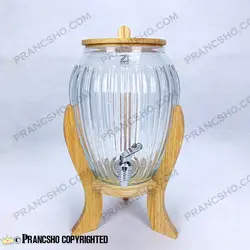 کلمن شیشه ای پایه چوبی طرح پینار شیشه ساده