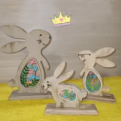 استند خرگوش دکوری ایستاده چوبی کوچک