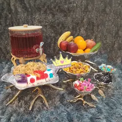 ست ظروف پذیرایی نقره ای لوتوس براق پایه طلایی با ضمانت ثبات رنگ