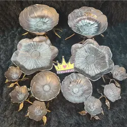 ست ظروف پذیرایی نقره ای لوتوس براق پایه طلایی با ضمانت ثبات رنگ