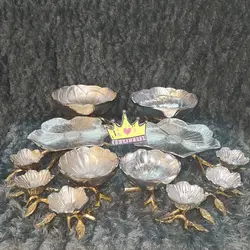 ست ظروف پذیرایی نقره ای لوتوس براق پایه طلایی با ضمانت ثبات رنگ