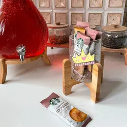 جا قاشق و چنگال استوانه ای شیشه الماس با پایه چوبی