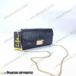 کیف پول پاسپورتی فندی مشکی طرح پوست ماری