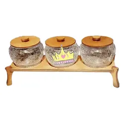 استند کندی سه قلو شیشه ای با در و پایه چوبی