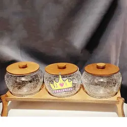 استند کندی سه قلو شیشه ای با در و پایه چوبی