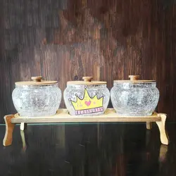 استند کندی سه قلو شیشه ای با در و پایه چوبی