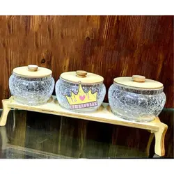 استند کندی سه قلو شیشه ای با در و پایه چوبی