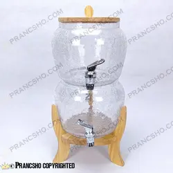 کلمن دو طبقه شیشه‌ای اولگا پایه چوبی بلند جدید شیشه الماسی(ترک دار)