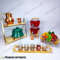 کلمن دو طبقه شیشه‌ای اولگا پایه چوبی بلند جدید شیشه الماسی(ترک دار)