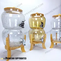 کلمن دو طبقه شیشه‌ای اولگا پایه چوبی بلند جدید شیشه الماسی(ترک دار)