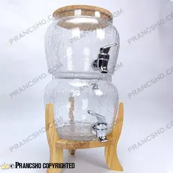 کلمن دو طبقه شیشه‌ای اولگا پایه چوبی بلند جدید شیشه الماسی(ترک دار)