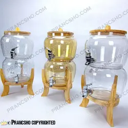 کلمن دو طبقه شیشه‌ای اولگا پایه چوبی بلند جدید شیشه الماسی(ترک دار)