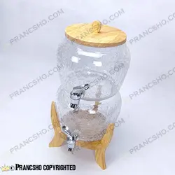 کلمن دو طبقه شیشه‌ای اولگا پایه چوبی بلند جدید شیشه الماسی(ترک دار)