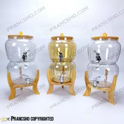 کلمن دو طبقه شیشه‌ای اولگا پایه چوبی بلند جدید شیشه الماسی(ترک دار)