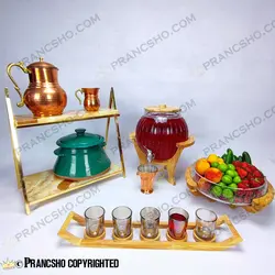 کلمن شیشه ای پایه چوبی دسته دار طرح کانو شیشه الماسی (ترک دار)
