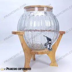 کلمن شیشه ای پایه چوبی دسته دار طرح کانو شیشه الماسی (ترک دار)