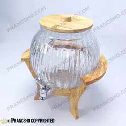 کلمن شیشه ای پایه چوبی دسته دار طرح کانو شیشه الماسی (ترک دار)