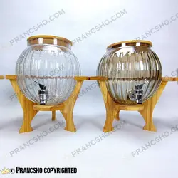 کلمن شیشه ای پایه چوبی دسته دار طرح کانو شیشه الماسی (ترک دار)