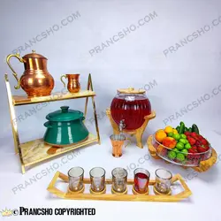 کلمن شیشه ای پایه چوبی دسته دار طرح کانو شیشه ساده