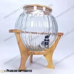 کلمن شیشه ای پایه چوبی دسته دار طرح کانو شیشه ساده