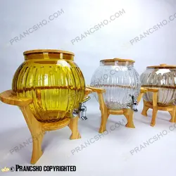 کلمن شیشه ای پایه چوبی دسته دار طرح کانو شیشه ساده