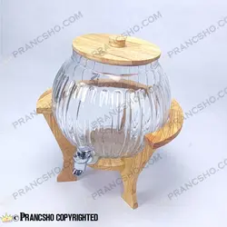 کلمن شیشه ای پایه چوبی دسته دار طرح کانو شیشه ساده