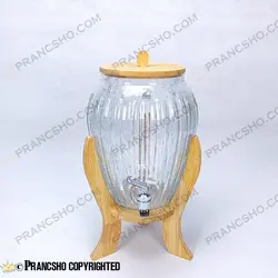 کلمن شیشه ای پایه چوبی طرح پینار شیشه الماسی (ترک دار)