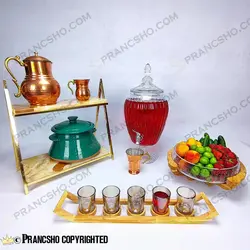کلمن شیشه ای پایه چوبی طرح پینار شیشه الماسی (ترک دار)